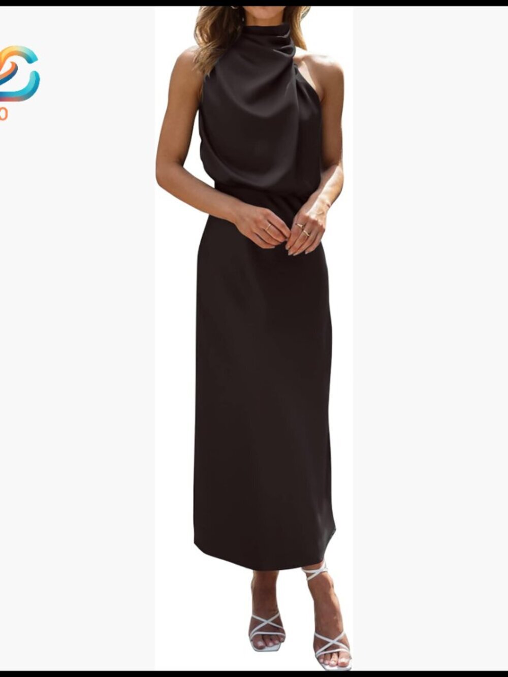 Satin Maxi Dress Sleeveless Mock Neck Formal Wedding Guest Cocktail